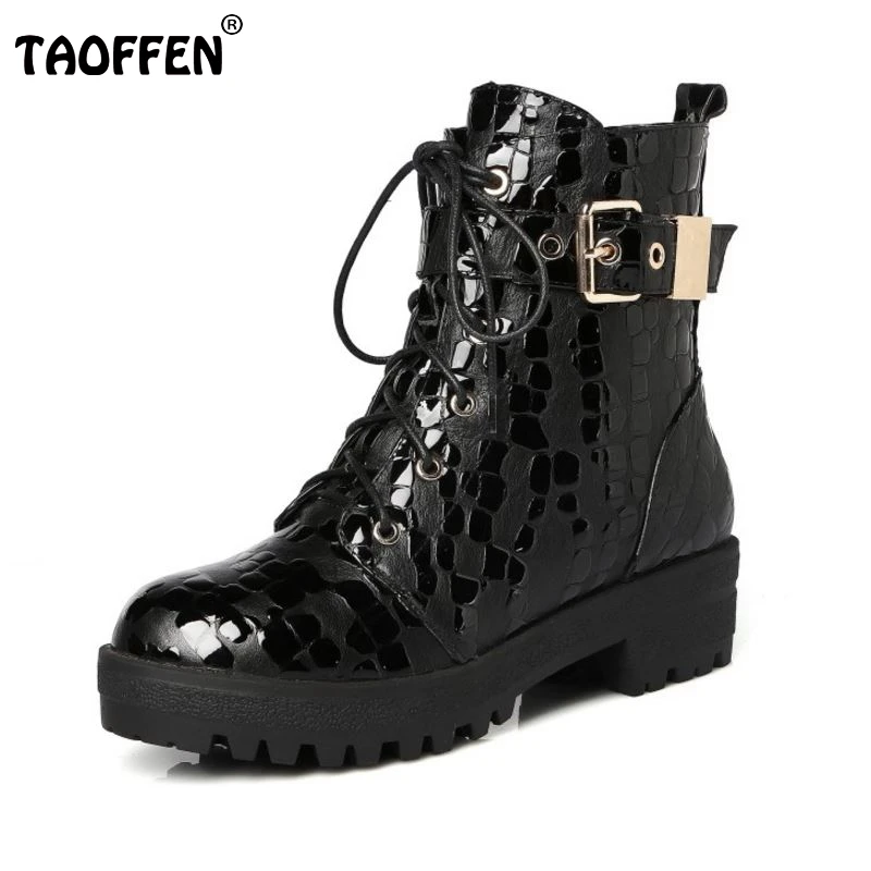 

Women Genuine Leather Martin Boots Woman Lace Up Round Toe Flat Shoes Fashion Buckle Short Shoes Footwear Size 34-42