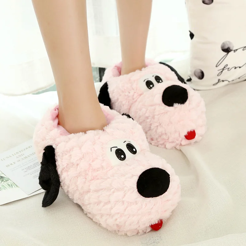 

Lizeruee Winter Indoor Luck Dog Slippers Flat Furry Home Cute Dog Slipper Women Plush Slippers Girls Animal Warm Non-slip Shoes