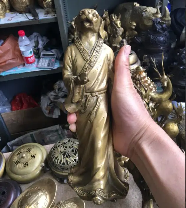52MM Sammeln China Bronze Tier 12 Sternzeichen Kaninchen Amulett Anhänger Statue