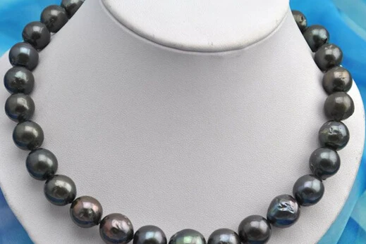 

Jew3109 12-16mm round black reborn keshi pearl necklace NEW