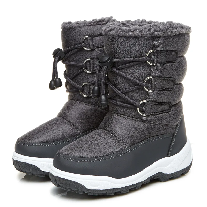 

2018 Winter Snow Boots For Girls Fashion Children Plush Warm Shoes Boys Flat Rubber Boots Anti-Slip Shoes Size 25-34 AA51185