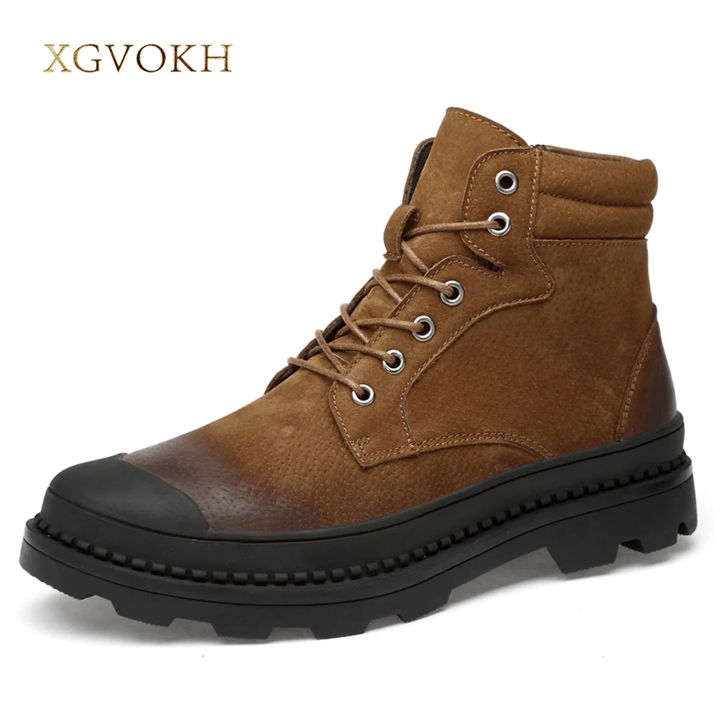 

Boots Men Warm Winter Leather Motorcyxle Boot Shoes for Men Casual Flats Lace-Up Autumn Work Tooling Boots Military Mens Shoes