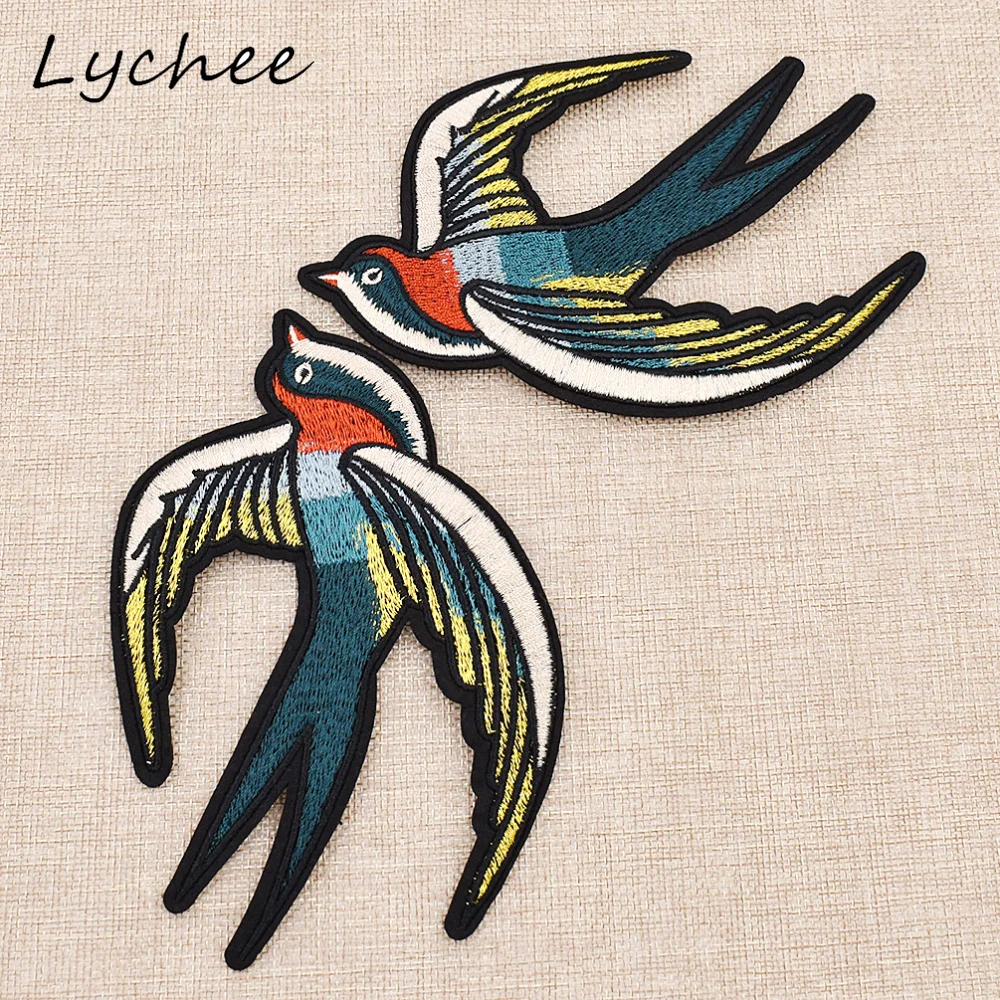 

Lychee Swallow Symmetrical Birds Embroidered Patches For DIY Craft Quilting Bag Clothes Pants Decor Cloth Badge Applique