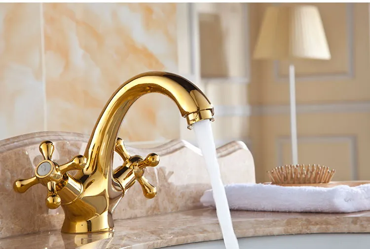 Bathroom Faucets Price In India aliexpress : buy double handle gold brass basin faucet with Bathroom Faucets Price In India aliexpress : buy double handle gold brass basin faucet with