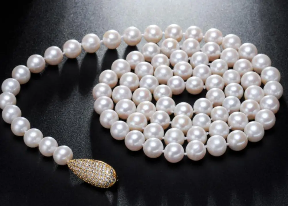 

gorgeous 9-10mm south sea round white pearl necklace 18inch