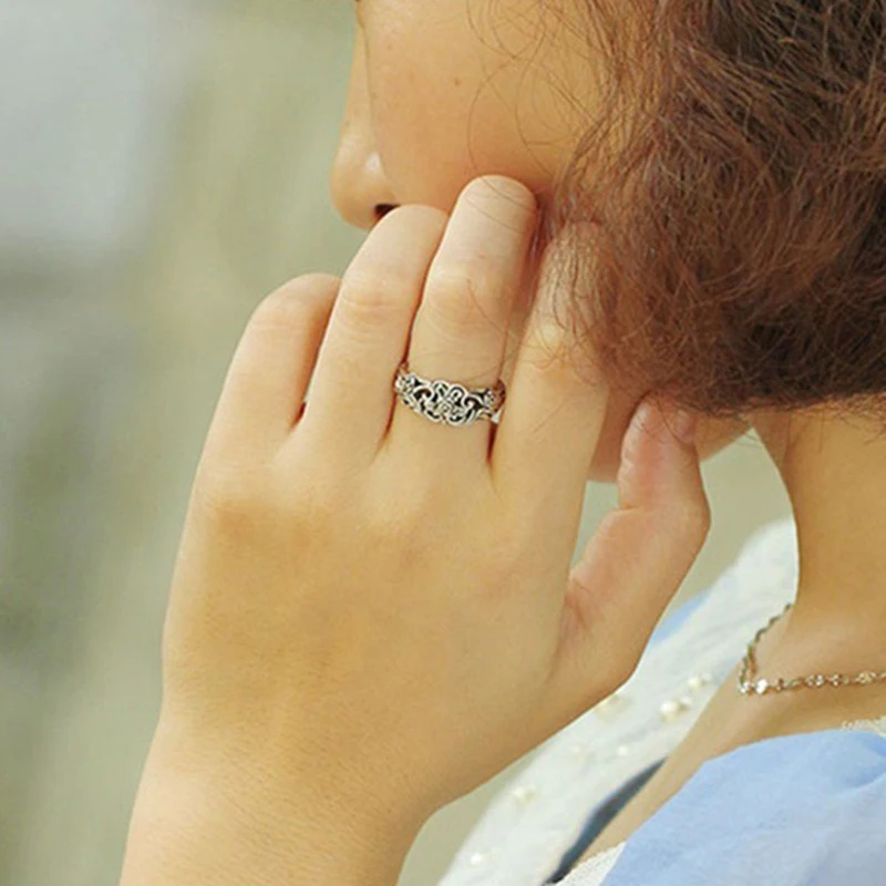 Старинное серебряное кольцо для женщин, цветок розы, резное модное ювелирное изделие, женские кольца, винтажные Свадебные обручальные кольца, подарок для девушек DBR002