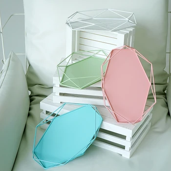 

Geometric shape tray Macaroon color cake tools for dessert coffee table party decoration perfume/makeup/jewelry storage