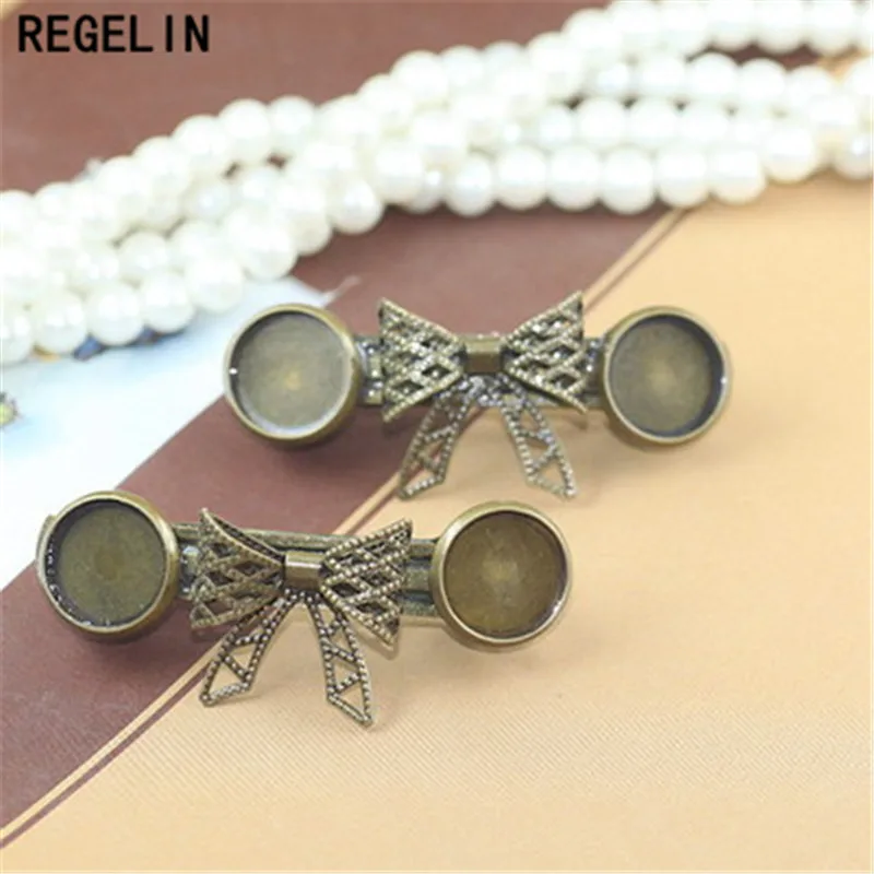 

REGELIN Vintage Bow-knot Hair Jewelry Settings Cabochon Base Blank Bezel Trays 12mm Cabochon Cameo Hairclip Retro Head Wear DIY