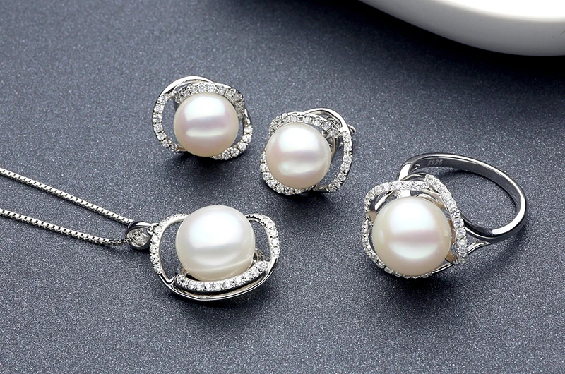 silver pearl earring ring necklace set TZ10121WR-TZ10121WP-TZ10121WE