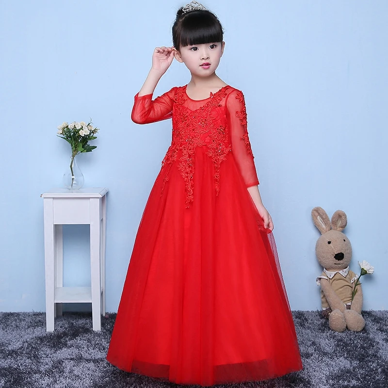 

Spring girls party red dress 2017 new designer children girls ceremonies ball gowns dresses birthday princess dress 3~13years