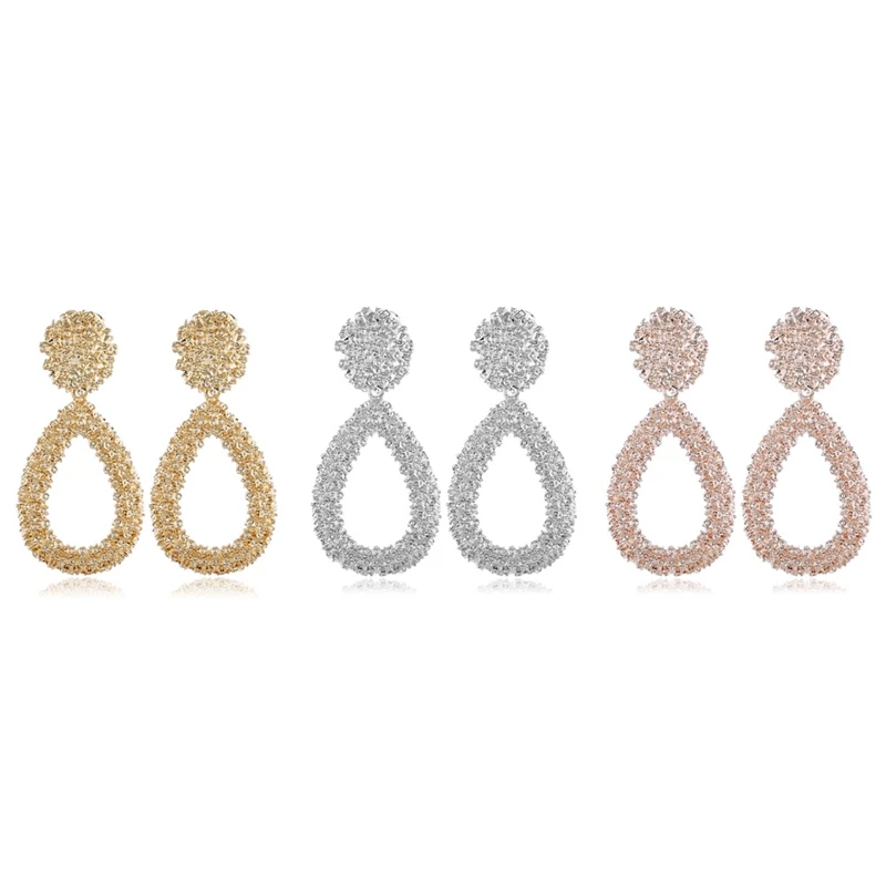 

2019 New Trendy Women Retro Big Drop Earrings Gold Metal Pattern Geometry Jewelry