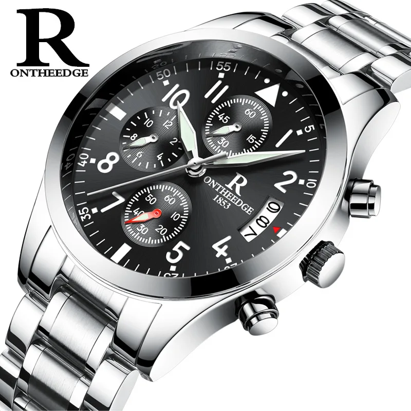 

RZY028 Business Men's Watches Famous Luxury Brand Quartz Watches Quality Men Watch Black Stainless Steel Wristwatches Relogio