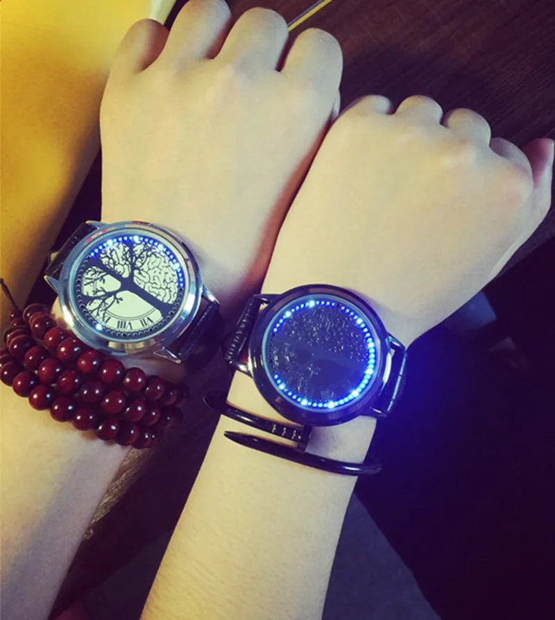 Creative personality minimalist leather normal waterproof LED watch men