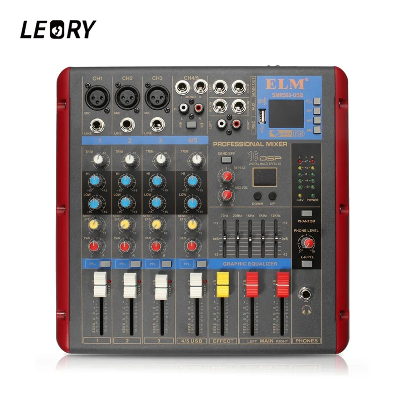 

LEORY 4 Channel Digital Sound Mixer With USB bluetooth 48V Power LCD Display Digital Effects For Audio DJ Karaoke Mixing Console
