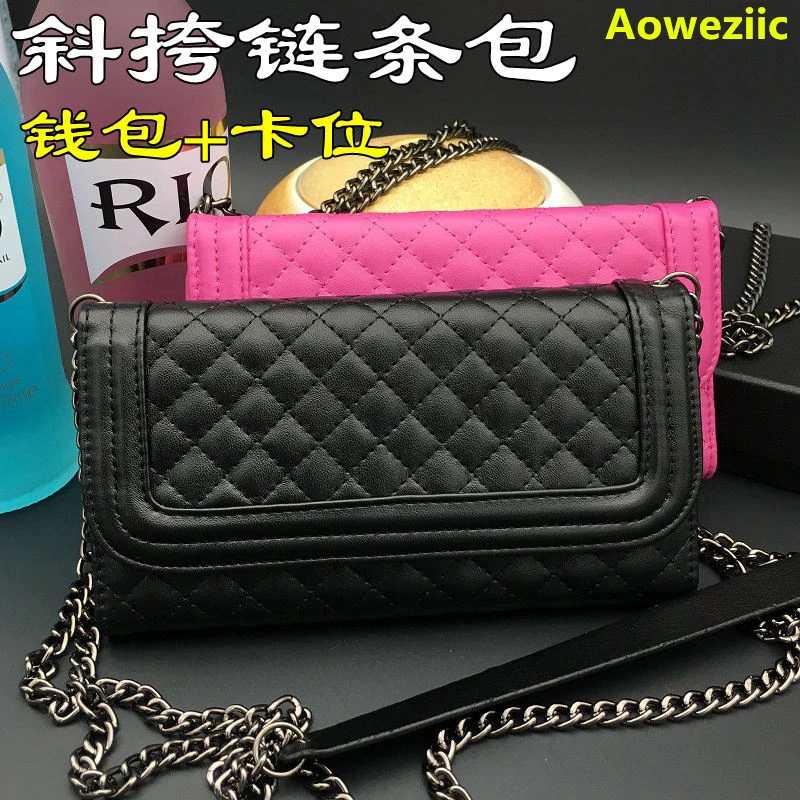 

Aoweziic Metal Chain Wallet Style Fashion Grid Skin Flip Leather Case For iphone7 8 6s Plus Mirror Cover Bag X XS MAX XR mirror