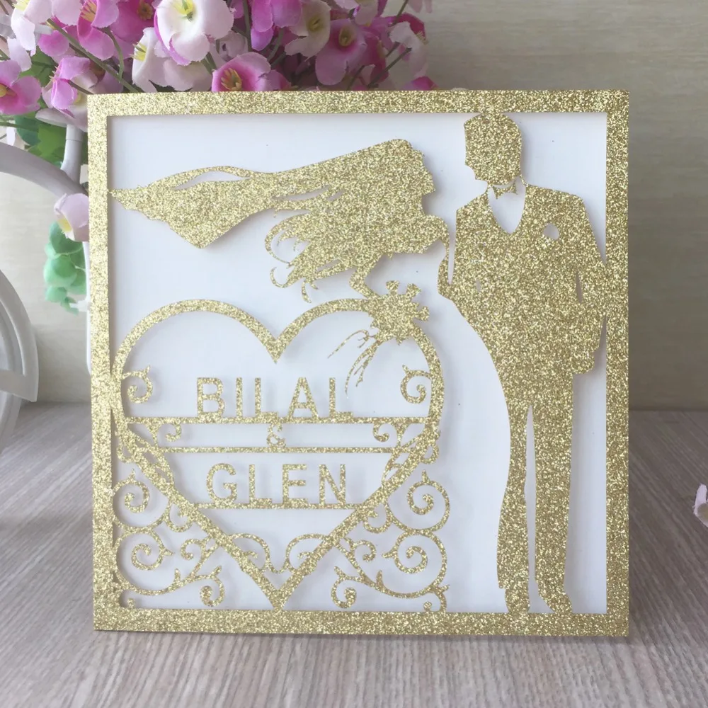 45pcs Luxury Glitter Paper Bride&ampBridegroom Wedding Card Invitations 2018 Event Party Supplies Greeting | Дом и сад