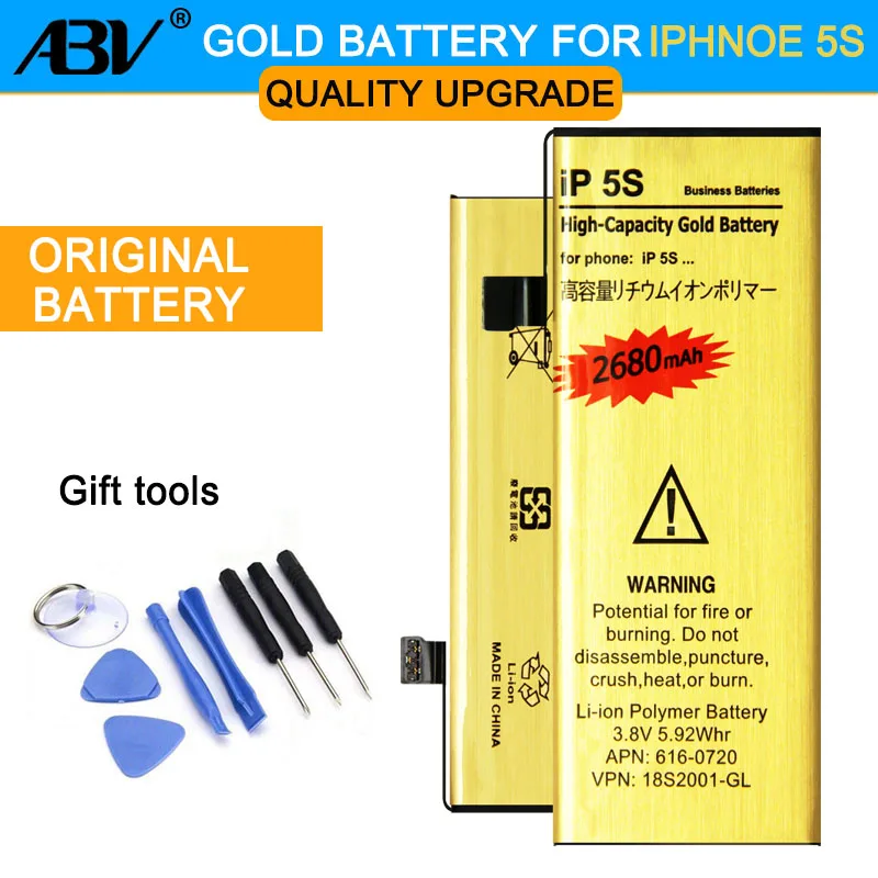 

New Original ABV 0 Cycle High Capacity Li-ion Gold Replacement Battery for iPhone 5S iphone5S 5C with 8 in 1 Repair tools kits