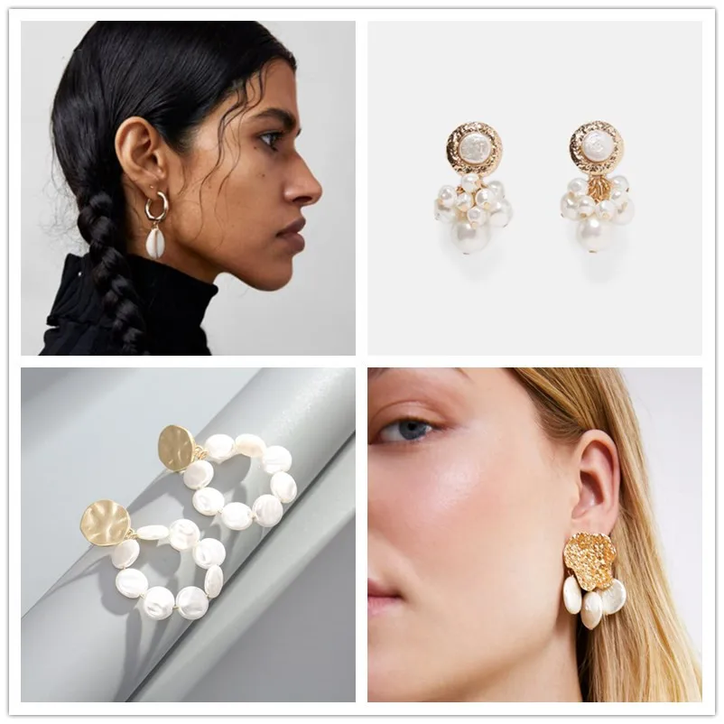 

2019 New Sea Shell Earrings For Women Gold Color Round Geometric Drop Pearl Shell Earrings Summer Beach Ladies Fashion Jewelry