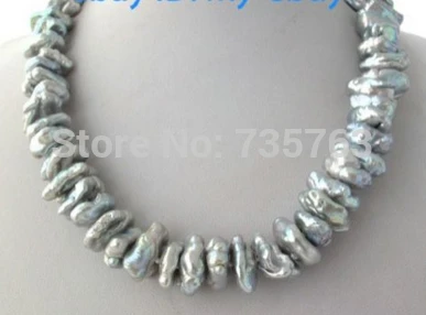 

HOT 0015494 Gray Rainbow Unusual Cornflake Pearl Necklace 14KGP 18