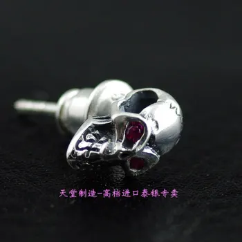 

925 sterling silver red eyes skull Thai silver earrings1 Pair