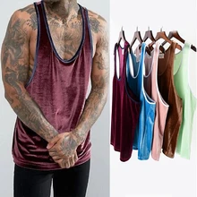 Весна и лето бархатный чистый цвет жилет мужской негабаритный Повседневный жилет с круглым воротником Фитнес топы майка для мужчин одежда