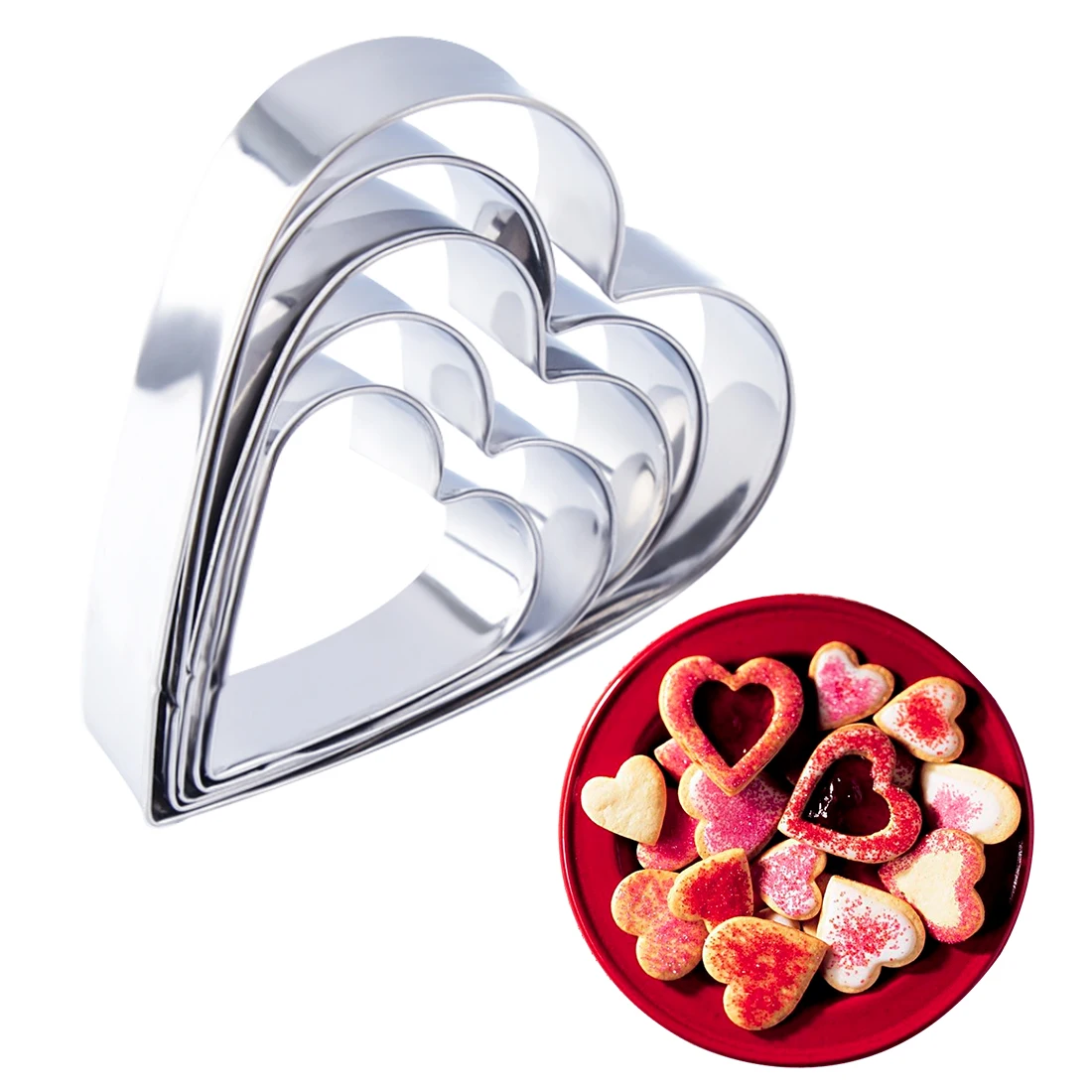 5pcs/set Stainless Steel Heart Shape Cookies Cutters Mold Fondant Cake Cutter Kitchen Baking