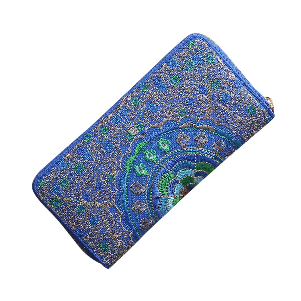 Модные женские оксфорды с вышивкой дорожный бумажник для монет кошелек телефон сумка дорожные аксессуары carteira cuzdan C0.9 - Цвет: Blue