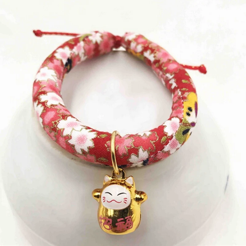 Cat Collar with bell Pet Accessory Choker Japanese Style XL LRose