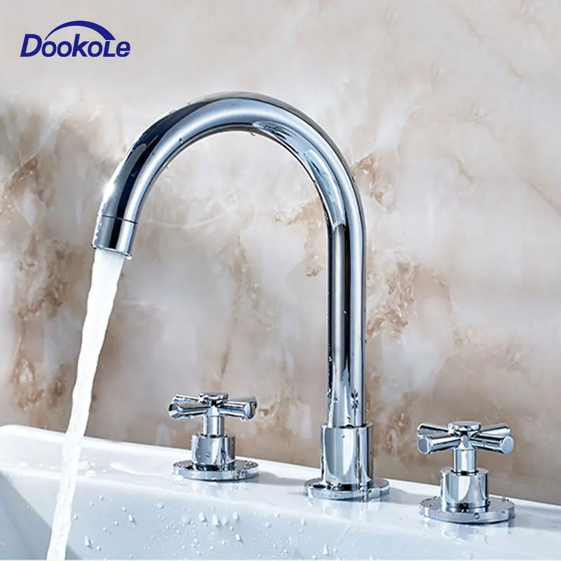 7/" Bathroom Faucet Brushed Nickel Widespread Three Holes//Two Handle Cold//Hot Tap