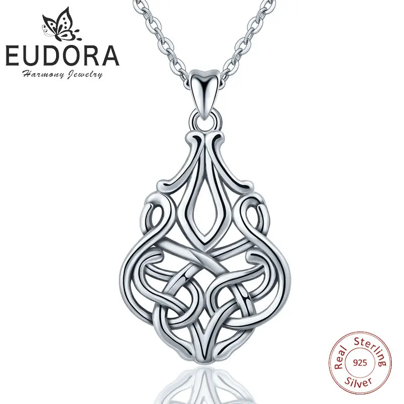 

Eudora 925 Sterling Silver Geometrical line Pendant Neckalce Irish Celtics Woven Knot Necklace Fine jewelry For Women Gifts D201