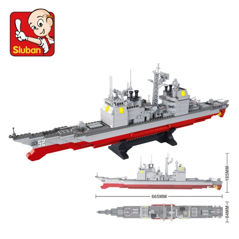 

Sluban 883Pcs Military Series Army NAVY Warship Model Building Blocks CRUISER Plane Carrier Bricks Gift toys for children