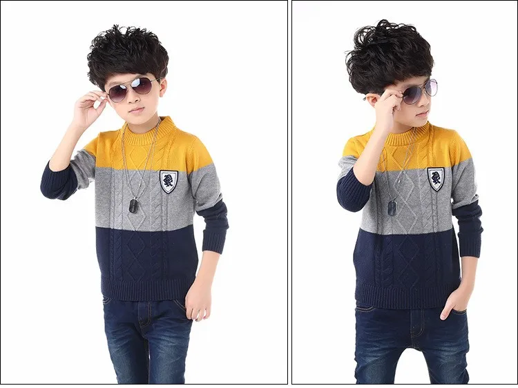 Модный свитер для мальчиков Новинка весны трикотажная одежда для детей 3 цвета моделей мальчиков жаккардовые кашемировый свитер Детская верхняя одежда для детей от 3 до 13 лет