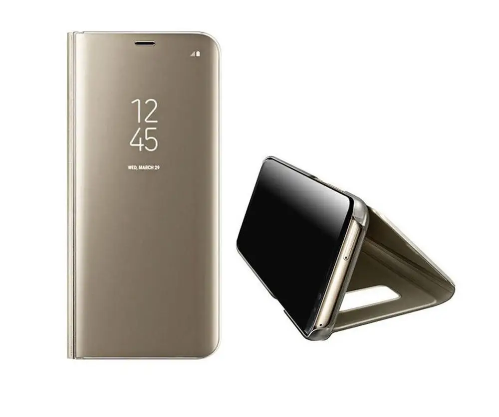 2018 J4 флип кейсы кожаный чехол для Samsung J6 смарт зеркало просмотра Капа глянцевый