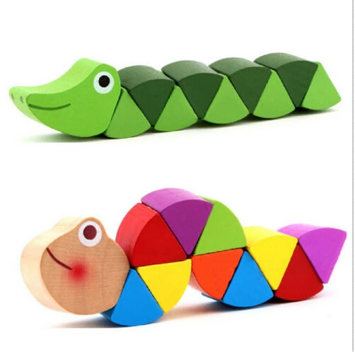

New Wooden Crocodile Caterpillars Toys Baby Kids Educational Colours Gift Decoration Color Random