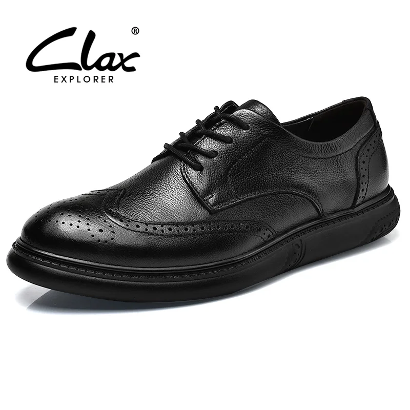 CLAX Men's Brogue Shoes Genuine Leather Spring Autumn Fashion Black Dress Shoe Casual Leisure Shoe Male British Footwear Soft