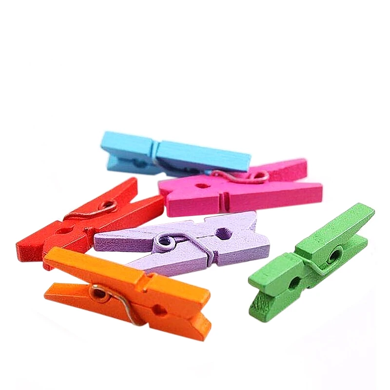 

Hot Sale 100pcs/Set 25mm Mini Color Wooden Craft Pegs Clothes Paper Photo Hanging Spring Clips Clothespins For Message Cards