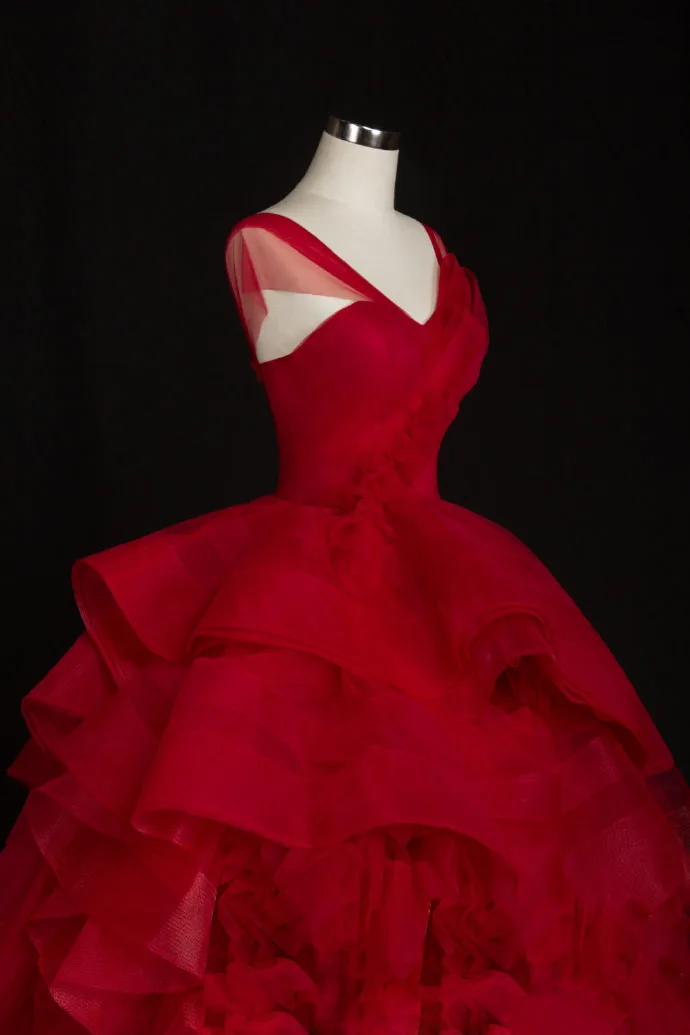 Vestidos De Novia красного цвета с v образным вырезом Кепки рукава бальное платье