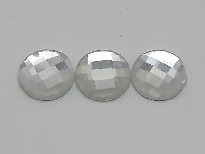 25 Clear Faceted Round Flatback Glass Crystal Rhinestone Gems 16mm No Hole