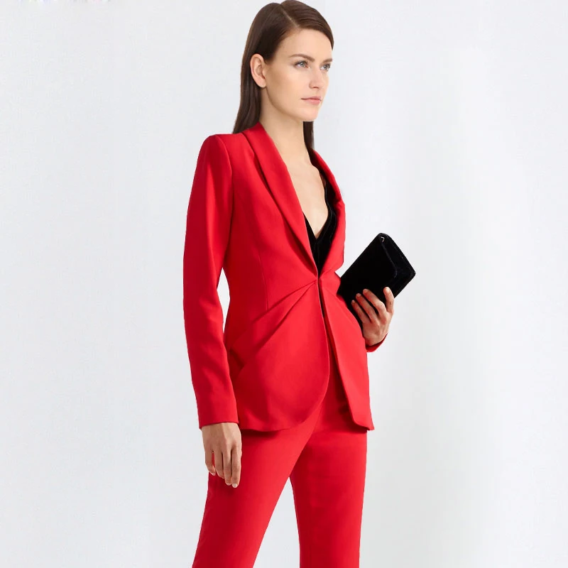 

New Arrival 2018 OL Style Fashion Pants Suits Women Single Button Blazer 2 Two Piece Set red Jackets & Pants Blazers