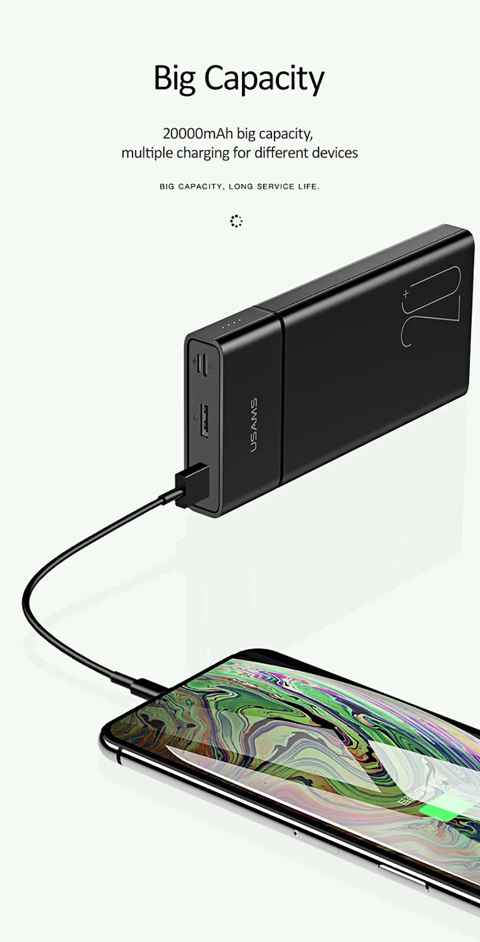 USAMS power bank 20000 mah power bank портативное зарядное устройство для телефона зарядное устройство для iPhone Xiaomi power bank