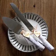 Деревенский свадебный торт Ножи комплект, торт резак, пользовательские мешковины свадебный торт-серверов, персонализированные торт