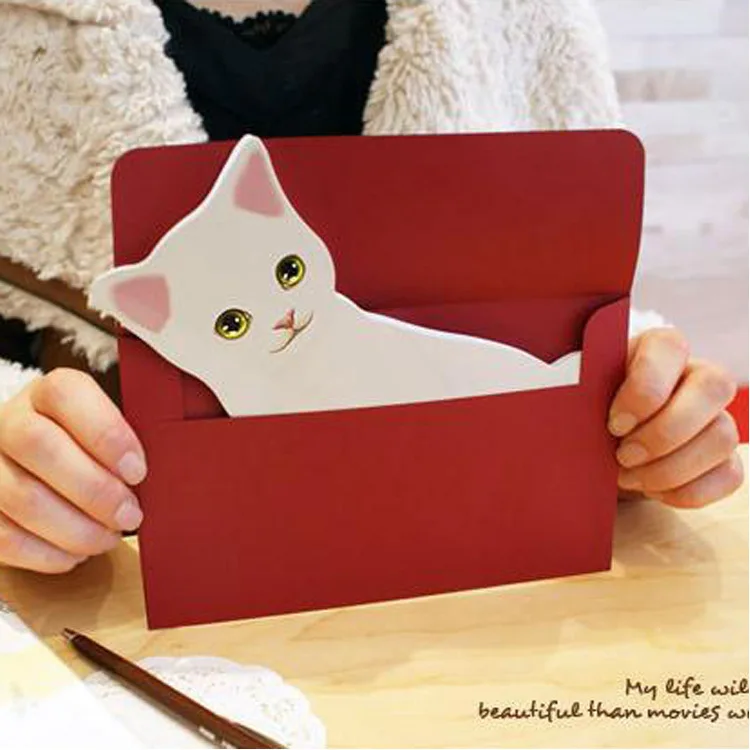 Бесплатная доставка! 1 лот = 30 шт.! Прекрасный кот Choo рождественские Поздравительные открытки/стерео открытки на день рождения/с бумажные