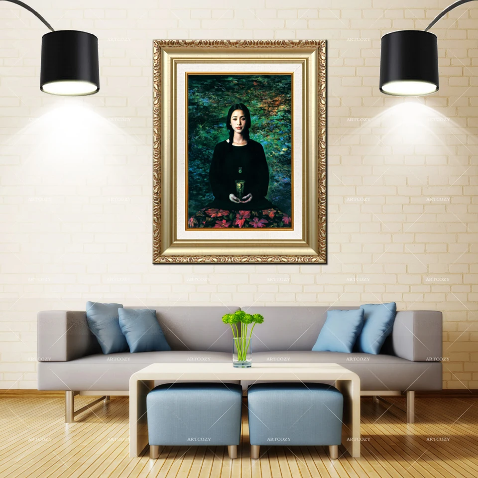 

Artcozy Golden Frame Abstract Woman Waterproof Oil Canvas Painting
