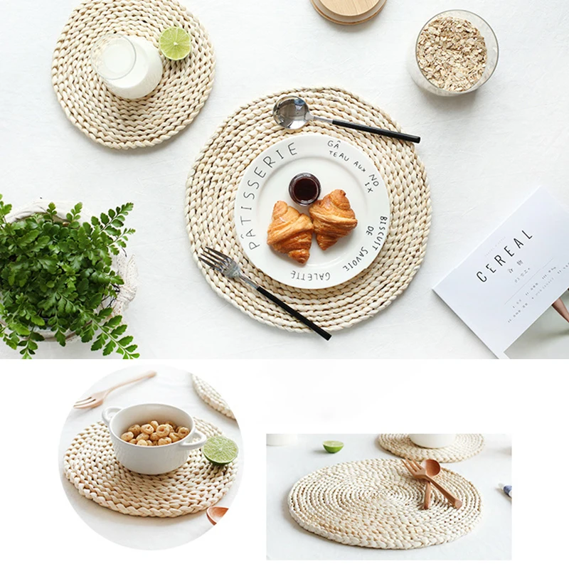 Corn Fur Woven Dining Table Mat Heat Insulation Pot Holder Round Coasters Coffee Drink Tea Cup Table Placemats Mug Coaster A