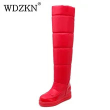 WDZKN/размер 43; женские зимние сапоги; модные сапоги выше колена на высоком каблуке; сапоги на водонепроницаемой платформе, визуально увеличивающие рост; зимняя теплая обувь