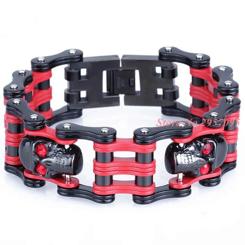 

High Quality 25mm Motor Bike Chain Motorcycle Chain Black Skull Bracelet Bangle Huge Heavy Mens 316L Stainless Steel Jewelry