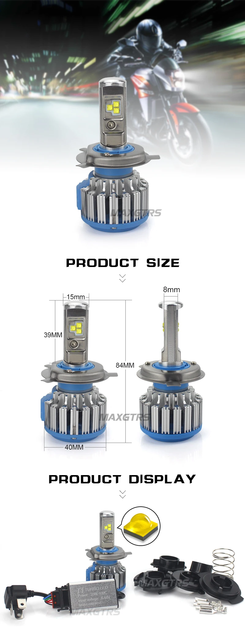 MAXGTRS H4 светодиодный мотоциклетный головной светильник HS1 лампа BA20D 30 Вт 4800LM флип-чип мото светильник мопед KMT EXC ATV лампа идеальный Hi Lo луч