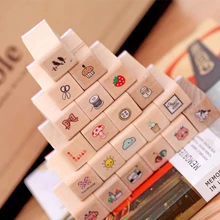 21 Pcs/lot exquisite wooden box Korean cartoon small wooden seal wooden gift set diary cute decorative painting seal