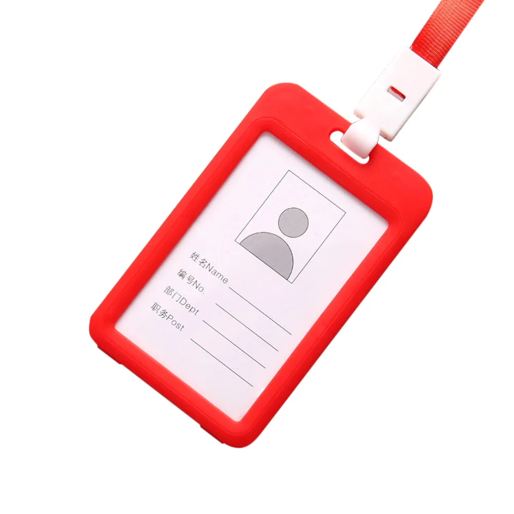 Red Портативный цветной пластиковый держатель для карт для удостоверения личности, бейджик, ремешок на шею, Рабочая карта для сотрудников, офисные и канцелярские принадлежности - Цвет: Red