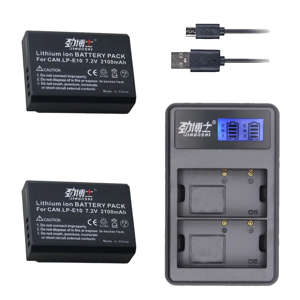 

2pcs LP-E10 LP E10 Li-ion Batteries + LCD USB Dual Charger for Canon EOS 1100D 1200D 1300D Kiss X50 X70 X80 X90 Rebel T3 T5 T6